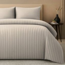 Lazzaro Elegant Satin Stripe Double Duvet Cover Set Soft Microfiber Hotel Style Hypoallergenic Bedding Sets - thumbnail 4