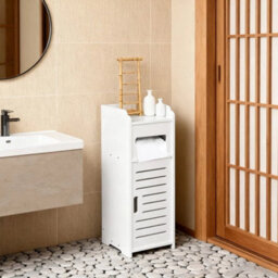 Waterproof Bathroom Storage Cabinet Free Standing Cabinet Organizer Unit White - thumbnail 3