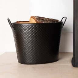 Charles Bentley Willow Large Fireside Log Bucket Iron Oval Opening Black Matte Finish