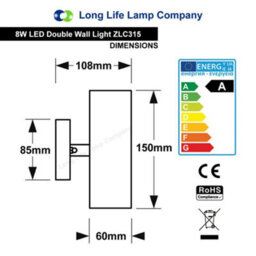 Long Life Lamps Company 8W Modern Outdoor Led Stainless Steel Double Wall Light Warm White Zlc315 - thumbnail 2