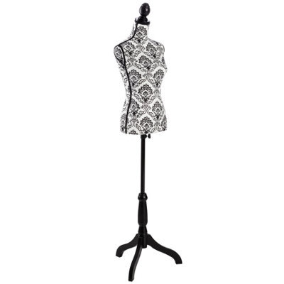 Tectake Tailors Dummy - Female Mannequin Torso With Wooden Stand Female - Black/white Floral Pattern - image 1