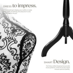 Tectake Tailors Dummy - Female Mannequin Torso With Wooden Stand Female - Black/white Floral Pattern - thumbnail 3