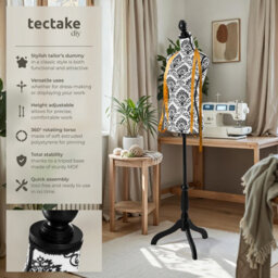 Tectake Tailors Dummy - Female Mannequin Torso With Wooden Stand Female - Black/white Floral Pattern - thumbnail 2
