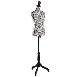 Tectake Tailors Dummy - Female Mannequin Torso With Wooden Stand Female - Black/white Floral Pattern - thumbnail 1