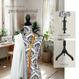 Tectake Tailors Dummy - Female Mannequin Torso With Wooden Stand Female - Black/white Floral Pattern - thumbnail 4