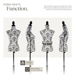 Tectake Tailors Dummy - Female Mannequin Torso With Wooden Stand Female - Black/white Floral Pattern - thumbnail 5