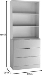Urbn-Living Urbnliving Height 180Cm Grey Drawers & White Bookcase 80Cm Width 3 Tier Wooden Storage Chest Cabinet & Display Bookcase Shelving - thumbnail 2