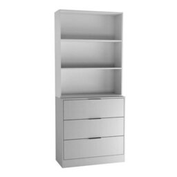 Urbn-Living Urbnliving Height 180Cm Grey Drawers & White Bookcase 80Cm Width 3 Tier Wooden Storage Chest Cabinet & Display Bookcase Shelving