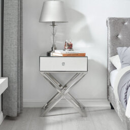 Furniturebox Celeste Single Drawer Mirrored Bedside Table With Silver Chrome Cross Legs - thumbnail 2