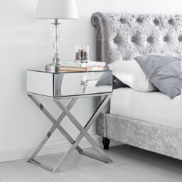 Furniturebox Celeste Single Drawer Mirrored Bedside Table With Silver Chrome Cross Legs - thumbnail 3