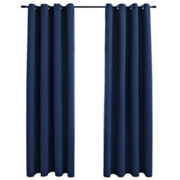 Berkfield Blackout Curtains With Metal Rings 2 Pcs Blue 140X175 Cm - thumbnail 2