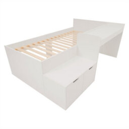 Abrihome Kids Single Bed With Desk And Drawers, 90 X190 Cm, White, 3Ft Kids Wooden Bed With Storage And Slatted Frame, (No Mattress) - thumbnail 7