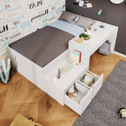 Abrihome Kids Single Bed With Desk And Drawers, 90 X190 Cm, White, 3Ft Kids Wooden Bed With Storage And Slatted Frame, (No Mattress) - thumbnail 9