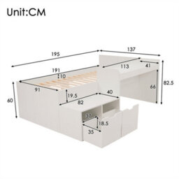Abrihome Kids Single Bed With Desk And Drawers, 90 X190 Cm, White, 3Ft Kids Wooden Bed With Storage And Slatted Frame, (No Mattress) - thumbnail 5