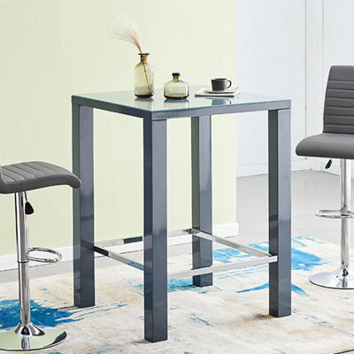 Furniture in Fashion Jam High Gloss Bar Table Square Glass Top In Grey - image 1