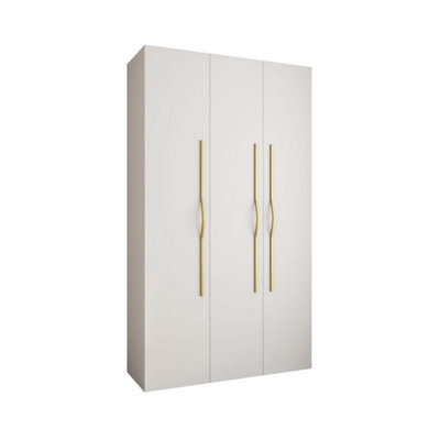 Arte Stylish White Como Ii Hinged Door Wardrobe H2460mm W1400mm D500mm, Three Doors, Eleven Shelves, Two Hanging Rails, Gold Handles - image 1