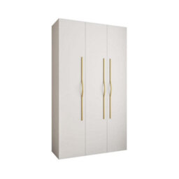 Arte Stylish White Como Ii Hinged Door Wardrobe H2460mm W1400mm D500mm, Three Doors, Eleven Shelves, Two Hanging Rails, Gold Handles - thumbnail 1