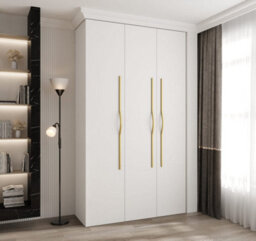 Arte Stylish White Como Ii Hinged Door Wardrobe H2460mm W1400mm D500mm, Three Doors, Eleven Shelves, Two Hanging Rails, Gold Handles - thumbnail 2