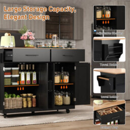 Btm Kitchen Island On Wheels Drop Leaf Serving Trolley With Storage Interchangeable Wheels And Solid Wood Feet - thumbnail 5