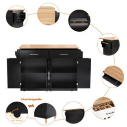 Btm Kitchen Island On Wheels Drop Leaf Serving Trolley With Storage Interchangeable Wheels And Solid Wood Feet - thumbnail 6