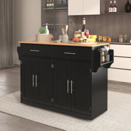 Btm Kitchen Island On Wheels Drop Leaf Serving Trolley With Storage Interchangeable Wheels And Solid Wood Feet
