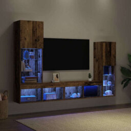 Berkfield Durable Tv Cabinet With Led Lights Old Wood 40.5X30X102 Cm - thumbnail 6