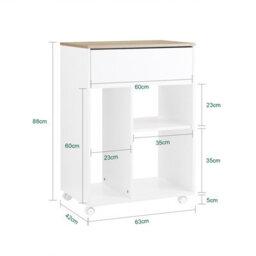 Sobuy Ask10-Nw, Home Office Mobile File Cabinet Printer Stand Side Cabinet On Wheels,wood Effect,w63Xd42Xh88 - thumbnail 3