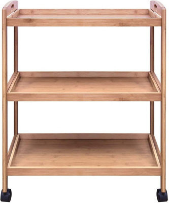 Hygrad Built to Survive Bamboo 3 Tier Kitchen Storage Rack Serving Trolley Island Cart With Wheels, Kitchen Cart, Storage Shelf With Lockable Castors - image 1