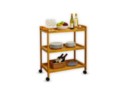 Hygrad Built to Survive Bamboo 3 Tier Kitchen Storage Rack Serving Trolley Island Cart With Wheels, Kitchen Cart, Storage Shelf With Lockable Castors - thumbnail 7