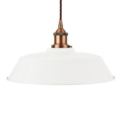 White Chancery Painted Dome Pendant Light With Matt Antique Copper Lamp Holder And Brown Twisted Cable - Se Home - image 1