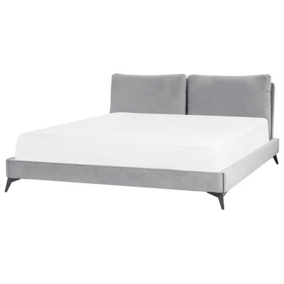 Beliani Bed Velvet Melle 180 X 200 Cm (Eu Super King) Grey - image 1