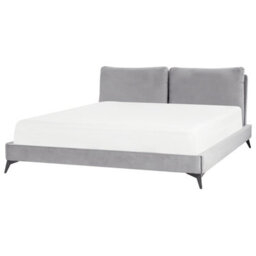 Beliani Bed Velvet Melle 180 X 200 Cm (Eu Super King) Grey - thumbnail 1
