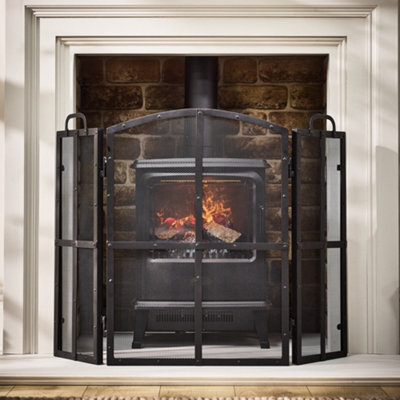 Dibor Vintage Style Blacksmith 3-Fold Fireplace Guard Fire Screen Guard With Rivets H71Cm X W102Cm - image 1