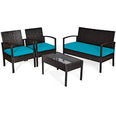 Crescent 3 Piece Replacement Set Turquoise Seat Pads Cushion Waterproof Rattan Furniture Cushions Durable Patio Garden Sofa Seat Pads - image 1