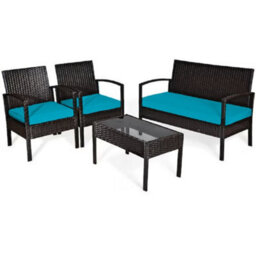 Crescent 3 Piece Replacement Set Turquoise Seat Pads Cushion Waterproof Rattan Furniture Cushions Durable Patio Garden Sofa Seat Pads - thumbnail 1