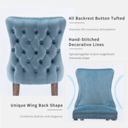 HomeTouch Set Of 4 Lux Velvet Dining Chairs Wing Back Kitchen Bedroom Office Chairs Ocean Blue - thumbnail 6