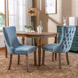 HomeTouch Set Of 4 Lux Velvet Dining Chairs Wing Back Kitchen Bedroom Office Chairs Ocean Blue