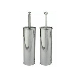 New Set Of 2 Silver Round Stainless Steel Toilet Bathroom Cleaning Brush Free Standing Holder - thumbnail 2
