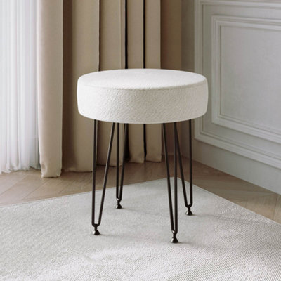 CARME Home Alaya Ivory Bouclé  Fabric Stool With Black Hair Pin Legs - image 1