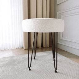 CARME Home Alaya Ivory Bouclé  Fabric Stool With Black Hair Pin Legs - thumbnail 3