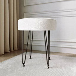 CARME Home Alaya Ivory Bouclé  Fabric Stool With Black Hair Pin Legs - thumbnail 4