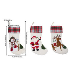 Living And Home 3 Pack Christmas Stockings Santa Snowman Reindeer Plaid Cuff Hanging Fireplace Decorations - thumbnail 9