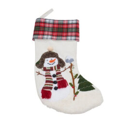 Living And Home 3 Pack Christmas Stockings Santa Snowman Reindeer Plaid Cuff Hanging Fireplace Decorations - thumbnail 7