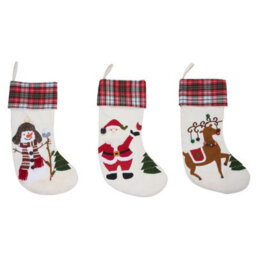 Living And Home 3 Pack Christmas Stockings Santa Snowman Reindeer Plaid Cuff Hanging Fireplace Decorations - thumbnail 4