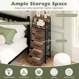 Costway 5-Drawer Storage Cabinet Vertical Storage Dresser Detachable & Foldable Fabric Drawers - thumbnail 8