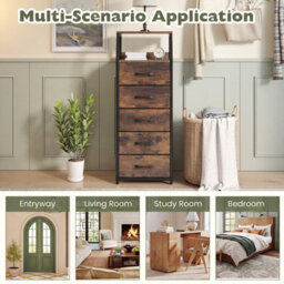 Costway 5-Drawer Storage Cabinet Vertical Storage Dresser Detachable & Foldable Fabric Drawers - thumbnail 9