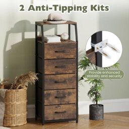 Costway 5-Drawer Storage Cabinet Vertical Storage Dresser Detachable & Foldable Fabric Drawers - thumbnail 6