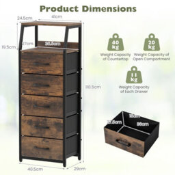 Costway 5-Drawer Storage Cabinet Vertical Storage Dresser Detachable & Foldable Fabric Drawers - thumbnail 2