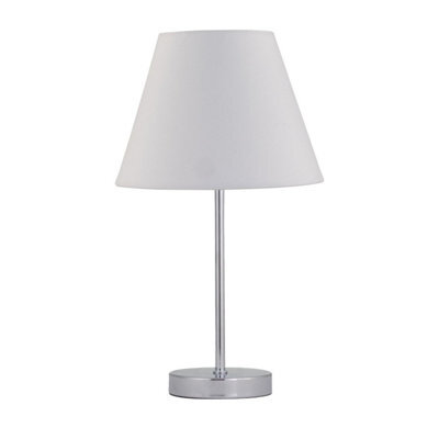 First Choice Lighting Chrome Stick Table Lamp With Ivory Off White Fabric Shade - image 1