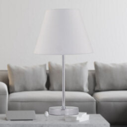 First Choice Lighting Chrome Stick Table Lamp With Ivory Off White Fabric Shade - thumbnail 2